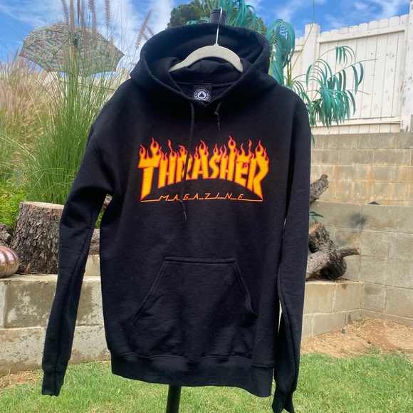 Thrasher Black Hoodie with Orange Flame Design - Picture 1 of 4